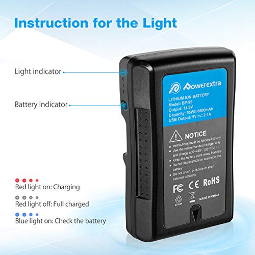 Powerextra 95Wh 6600mAh BP-95 V Mount V-Lock Battery Compatible with Sony Video Digital Camera Camcorder Broadcast DSLR LED Light Monitor HDCAM XDCAM and Other Camcorders