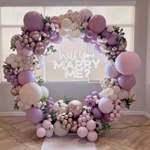 dusty purple balloon garland arch kit 143pcs white sand, rose gold chrome,dusty purple pastel pink balloons for boho birthdays, weddings, baby showers party decoration