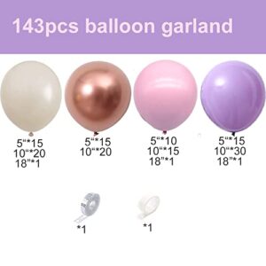 Dusty Purple Balloon Garland Arch Kit 143pcs White Sand, Rose Gold Chrome,Dusty Purple Pastel Pink Balloons for Boho Birthdays, Weddings, Baby Showers Party Decoration