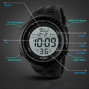 LYMFHCH Men's Digital Watch, Sports Waterproof Military Watches for Men LED Casual Stopwatch Alarm Tactical Army Watch