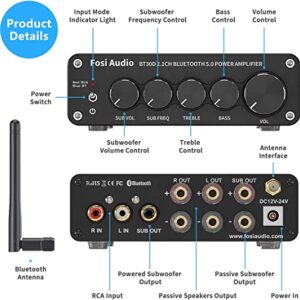 Fosi Audio BT30D Bluetooth 5.0 Stereo Audio Receiver Amplifier 2.1 Channel Mini Hi-Fi Class D Integrated Amp 50 Watt x2+100 Watt for Home Outdoor Passive Speakers/Subwoofer Powered Subwoofer