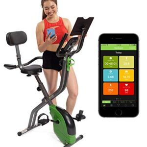 ShareVgo Bluetooth Smart Folding Semi Recumbent Magnetic Upright Exercise Bike with free APP for Indoor Bike Workout Log and Track, Backrest, Pulse Sensors and Tablet Holder - SXB1000