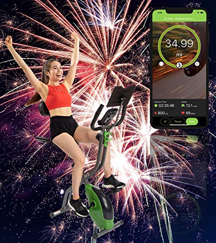 ShareVgo Bluetooth Smart Folding Semi Recumbent Magnetic Upright Exercise Bike with free APP for Indoor Bike Workout Log and Track, Backrest, Pulse Sensors and Tablet Holder - SXB1000