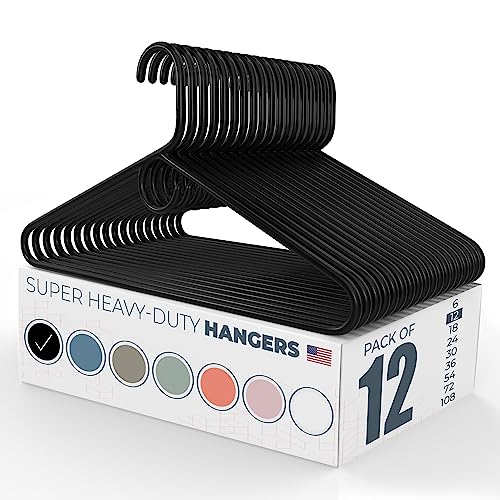 Neaties Ultra Super Heavy Duty Plastic Hangers Bulk (6 to 108 Pack Available or Hangers 12 Pack) Strong Clothes Hangers Bulk | Coat Hangers Plastic, Hangers Heavy Duty, Plastic Hanger (Black 12 Pack)