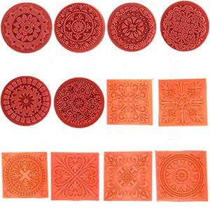 magnoloran 12 pieces wooden stamps, retro vintage floral flower pattern rubber stamp set for diy craft card making planner scrapbooking supplies