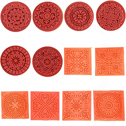 Magnoloran 12 Pieces Wooden Stamps, Retro Vintage Floral Flower Pattern Rubber Stamp Set for DIY Craft Card Making Planner Scrapbooking Supplies