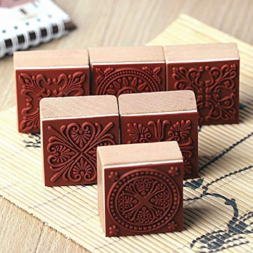 Magnoloran 12 Pieces Wooden Stamps, Retro Vintage Floral Flower Pattern Rubber Stamp Set for DIY Craft Card Making Planner Scrapbooking Supplies