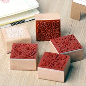 Magnoloran 12 Pieces Wooden Stamps, Retro Vintage Floral Flower Pattern Rubber Stamp Set for DIY Craft Card Making Planner Scrapbooking Supplies