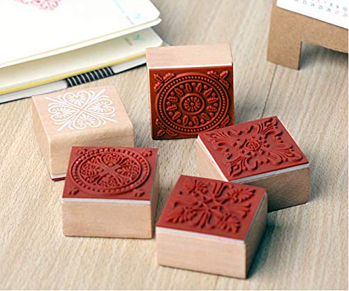 Magnoloran 12 Pieces Wooden Stamps, Retro Vintage Floral Flower Pattern Rubber Stamp Set for DIY Craft Card Making Planner Scrapbooking Supplies