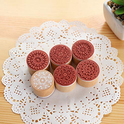 Magnoloran 12 Pieces Wooden Stamps, Retro Vintage Floral Flower Pattern Rubber Stamp Set for DIY Craft Card Making Planner Scrapbooking Supplies