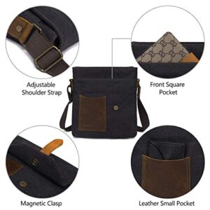 VASCHY Small Messenger Bag, Vintage Canvas Leather Lightweight Crossbody Man Purse Bag