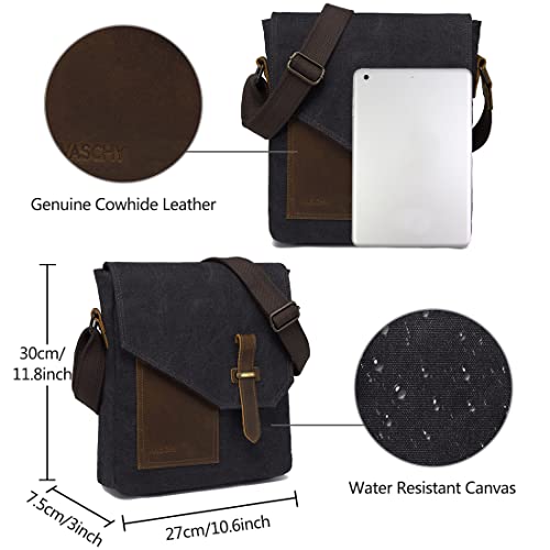 VASCHY Small Messenger Bag, Vintage Canvas Leather Lightweight Crossbody Man Purse Bag