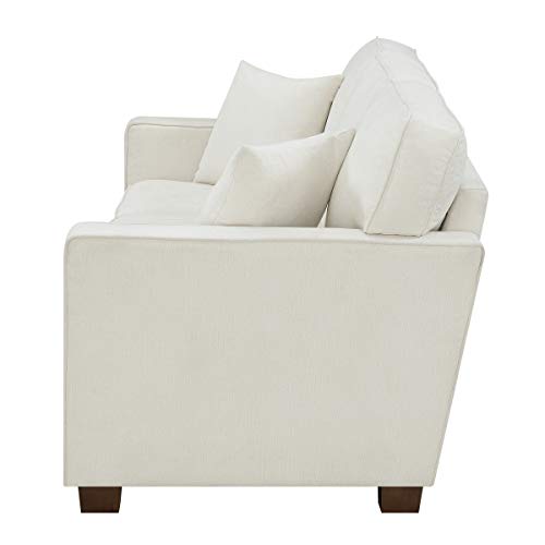 OSP Home Furnishings Russell 3 Seater Sofa with 2 Pillows and Coffee Finished Legs, Ivory