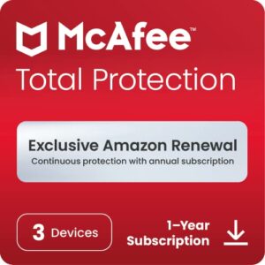 mcafee total protection 2023 | 3 device | cybersecurity software includes antivirus, secure vpn, password manager, dark web monitoring | amazon exclusive 1 year with auto renewal