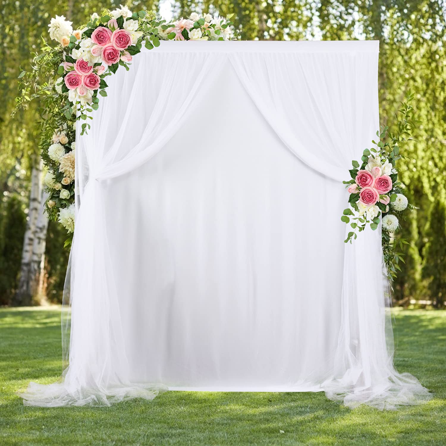 White Tulle Backdrop Curtain for Parties Wedding Baby Shower White Sheer Background for Bridal Shower Photography Props Gender Reveal Backdrop Drapes 5 ft X 7 ft