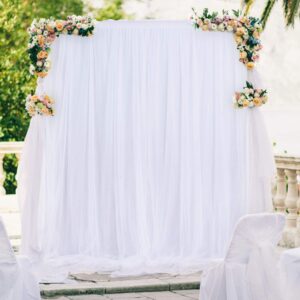 White Tulle Backdrop Curtain for Parties Wedding Baby Shower White Sheer Background for Bridal Shower Photography Props Gender Reveal Backdrop Drapes 5 ft X 7 ft