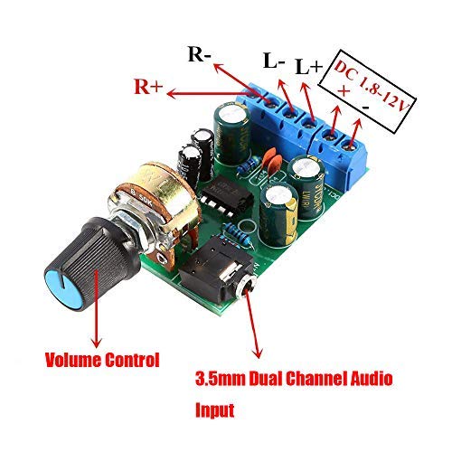 Ximimark DC 1.8-12V TDA2822M Audio Amplifier Board 2.0 Channel Stereo Amp 3.5mm AUX Audio Amplifier Module 2Pcs