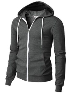 h2h mens slim fit zip up lightweight long sleeve hoodies charcoal us s/asia m (cmohol048)