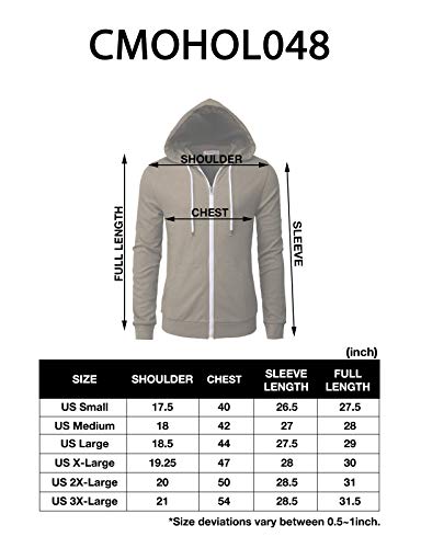 H2H Mens Slim Fit Zip Up Lightweight Long Sleeve Hoodies CHARCOAL US S/Asia M (CMOHOL048)