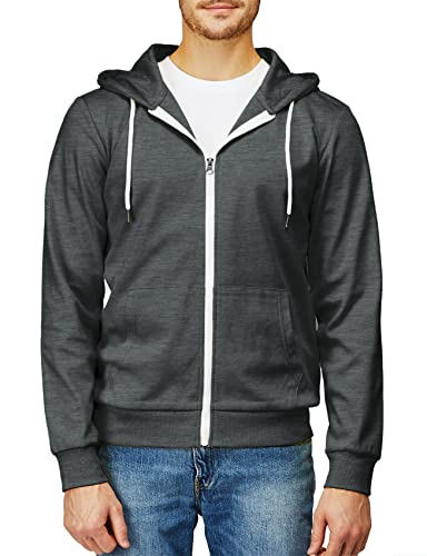 H2H Mens Slim Fit Zip Up Lightweight Long Sleeve Hoodies CHARCOAL US S/Asia M (CMOHOL048)