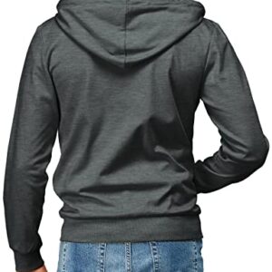 H2H Mens Slim Fit Zip Up Lightweight Long Sleeve Hoodies CHARCOAL US S/Asia M (CMOHOL048)