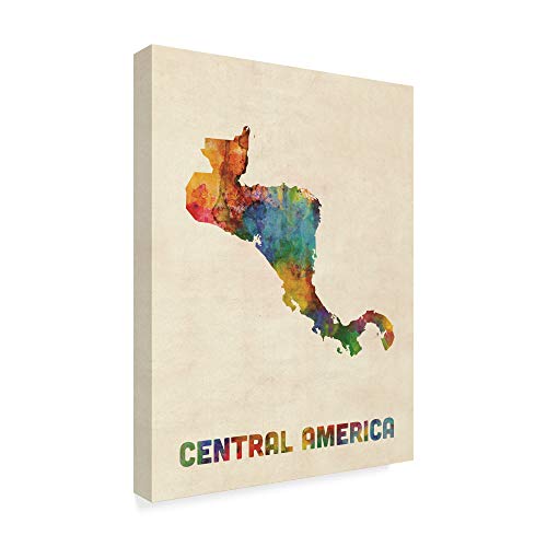 Trademark Fine Art Central America Watercolor Map by Michael Tompsett, 18x24