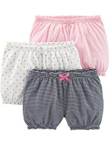 simple joys by carter's baby girls' bloomer shorts, pack of 3, black stripe/pink/white dots, 12 months
