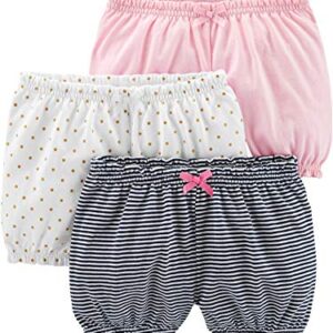 Simple Joys by Carter's Baby Girls' Bloomer Shorts, Pack of 3, Black Stripe/Pink/White Dots, 12 Months