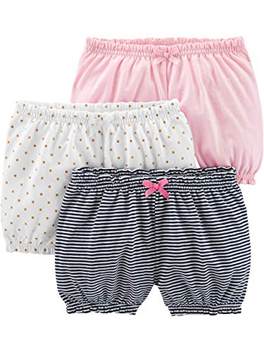 Simple Joys by Carter's Baby Girls' Bloomer Shorts, Pack of 3, Black Stripe/Pink/White Dots, 12 Months