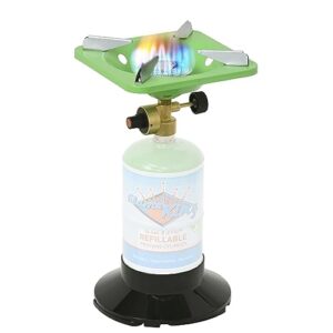 flame king ysnvt-508 portable bottletop camping stove with stable lightweight base stand, great for outdoor cooking, backpacking, compatible with 1lb propane gas bottle