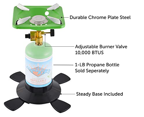 Flame King YSNVT-508 Portable BottleTop Camping Stove with Stable Lightweight Base Stand, Great for Outdoor Cooking, Backpacking, Compatible with 1LB Propane Gas Bottle