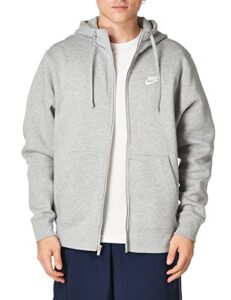 nike men's sportswear club fleece full zip hoodie, fleece zip-up hoodie men, dark grey heather/mattelic silver/white, xl