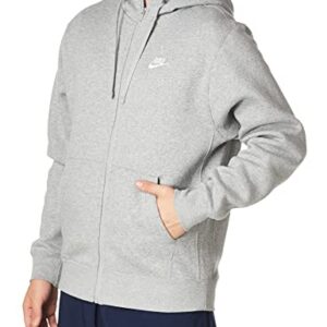 Nike Men's Sportswear Club Fleece Full Zip Hoodie, Fleece Zip-Up Hoodie Men, Dark Grey Heather/Mattelic Silver/White, XL