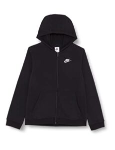 nike boy's nsw club full zip hoodie, black/black/white, x-large