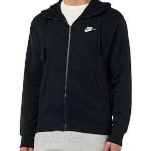 Nike Men's Sportswear Club Fleece Full Zip Hoodie, Fleece Zip-Up Hoodie Men, Black/Black/White, M