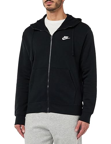 Nike Men's Sportswear Club Fleece Full Zip Hoodie, Fleece Zip-Up Hoodie Men, Black/Black/White, M