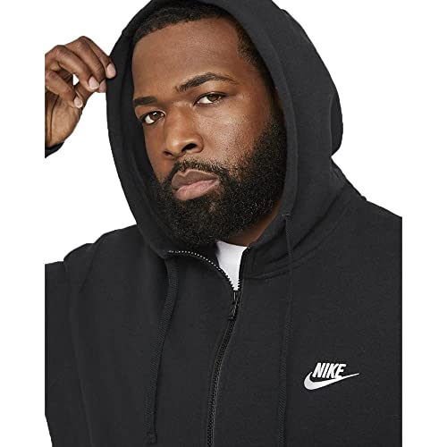 Nike Men's Sportswear Club Fleece Full Zip Hoodie, Fleece Zip-Up Hoodie Men, Black/Black/White, M