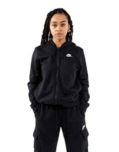 nike women's nsw fleece hoodie full zip varsity, black/black/white, small