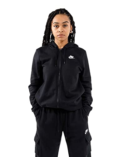 Nike Women's NSW Fleece Hoodie Full Zip Varsity, Black/Black/White, Small