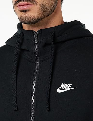 Nike Men's Sportswear Club Fleece Full Zip Hoodie, Fleece Zip-Up Hoodie Men, Black/Black/White, XL