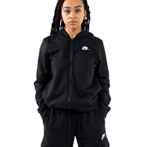 Nike Women's NSW Fleece Hoodie Full Zip Varsity, Black/Black/White, Large
