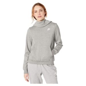nike women's nsw fleece hoodie varsity, dark grey heather/dark steel grey, x-large