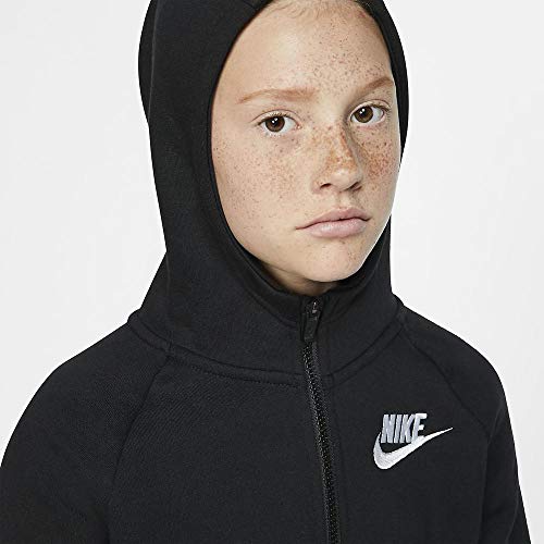 NIKE Girl's Nsw Full Zip Hoodie, Black/White, Large