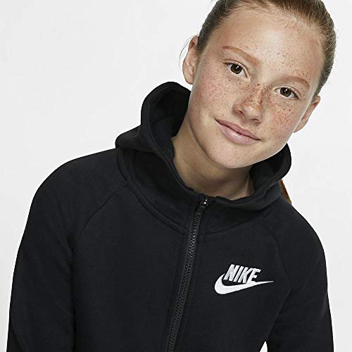 NIKE Girl's Nsw Full Zip Hoodie, Black/White, Large