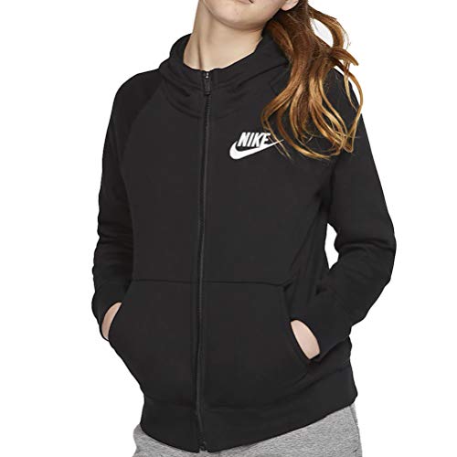 NIKE Girl's Nsw Full Zip Hoodie, Black/White, Large