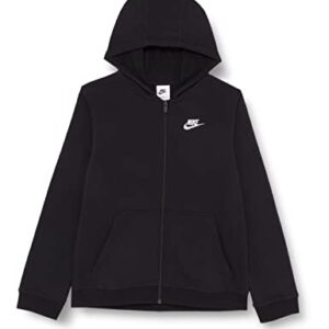 Nike Boy's NSW Club Full Zip Hoodie, Black/Black/White, Large