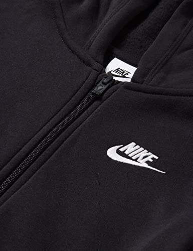 Nike Boy's NSW Club Full Zip Hoodie, Black/Black/White, Large