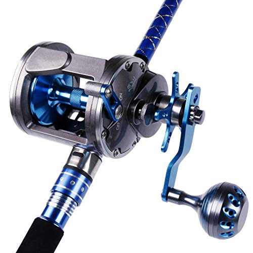 Sougayilang Trolling Reel Saltwater Level Wind Reels,Conventional Reels Boat Fishing Ocean Fishing for Sea Bass Grouper Salmon-SHA4000 Right Handed-NO Line Counter