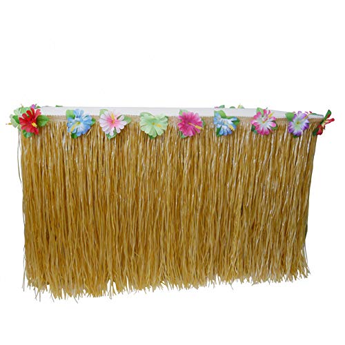 JEKANEL Table Grass Skirt for Hawaiian Hula Luau Party Decoration Table Decor Supplies(9ft) (Festucine)