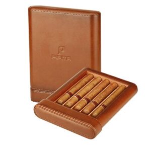 portable travel leather cigar humidor cases cedar wood lined humidifier for 5 cigars storage box with humidifier hold cigars (pipt-03)